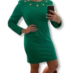 Vintage | Green dress with neckline beading